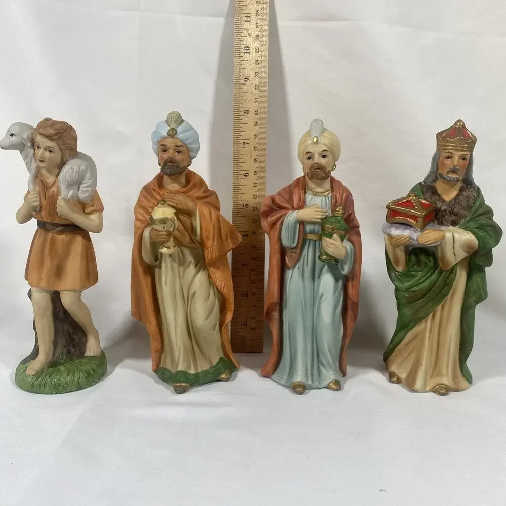 Homco Nativity Sets 5216 9 Piece & 5552 3 Piece Porcelain Bisque Complete W/Foam